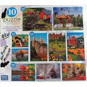 Mega Puzzles 10 Puzzle Collection Architecture Nature Animals Cat Bear Pig Barn